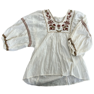 Max Studio Flowy Cream Embroidered Puffy Sleeve Shirt Size XL